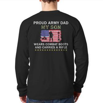 My Son Wears Combat Boots Proud Army Dad Father Back Print Long Sleeve T-shirt | Mazezy