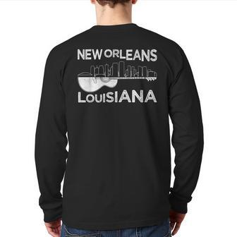 Souvenir New Orleans Guitar Music Louisiana New Orleans Back Print Long Sleeve T-shirt - Monsterry CA