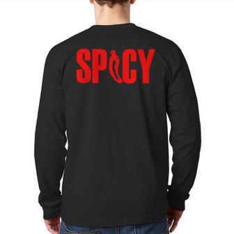 Spicy Chilli Pepper Novelty Flaming Hot Spicy Pepper Back Print Long Sleeve T-shirt - Monsterry