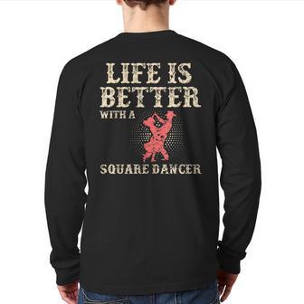 Square Dance Western Dancing Line Dancer Back Print Long Sleeve T-shirt - Monsterry UK