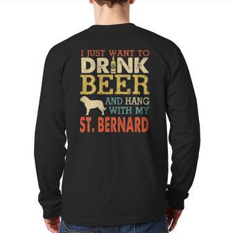 St Bernard Dad Drink Beer Hang With Dog Men Vintage Back Print Long Sleeve T-shirt | Mazezy