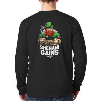 St Patrick's Day Jacked Leprechaun Time To Make Gains Back Print Long Sleeve T-shirt | Mazezy