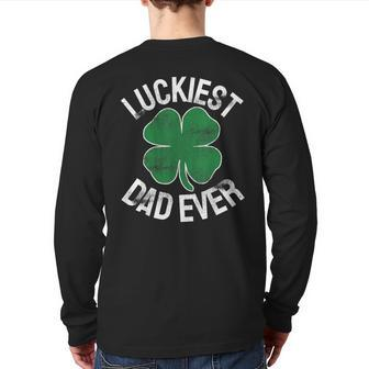 St Patrick's Day Shamrock Luckiest Dad Irish Saint Paddy's Back Print Long Sleeve T-shirt | Mazezy