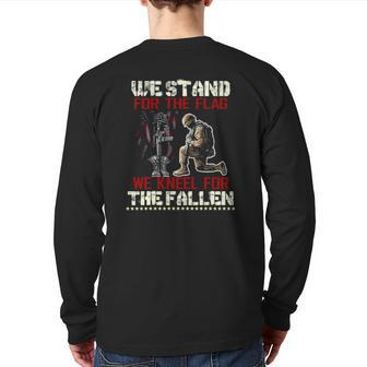We Stand For The Flag And Kneel For The Fallen Tee Veteran Back Print Long Sleeve T-shirt | Mazezy