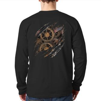 Steampunk Clockwork T Mechanical Gears Back Print Long Sleeve T-shirt - Monsterry AU