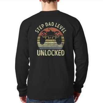 Step Dad Level Unlocked Gaming Video Game Dad Back Print Long Sleeve T-shirt | Mazezy