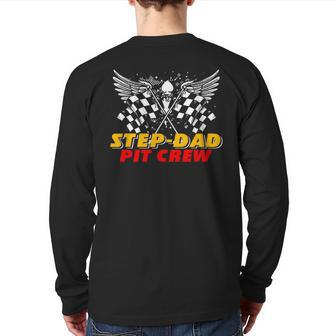 Step-Dad Pit Crew Race Car Birthday Party Matching Family Back Print Long Sleeve T-shirt - Monsterry