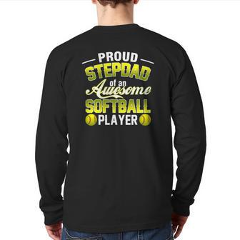 For Step Dad From Softball Player Father's Day Tee Back Print Long Sleeve T-shirt | Mazezy