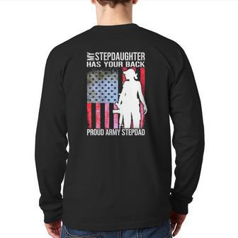 My Stepdaughter Has Your Back Proud Army Stepdad Back Print Long Sleeve T-shirt | Mazezy