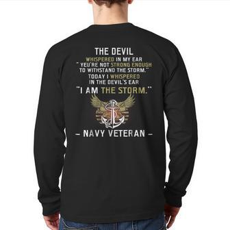 I Am The Storm Navy Veteran Back Print Long Sleeve T-shirt | Mazezy