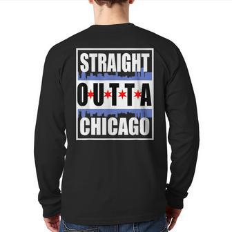 Straight Outta Chicago Chitown Flag Skyline Chi Town Back Print Long Sleeve T-shirt - Monsterry