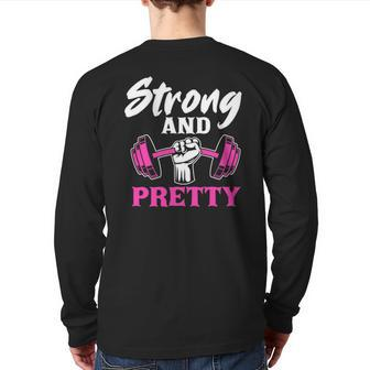 Strong And Pretty Gym Fitness Sport Lifting Bodybuilding Back Print Long Sleeve T-shirt | Mazezy