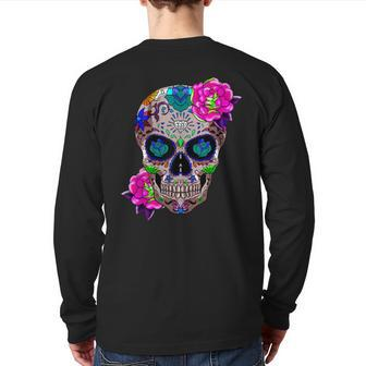Sugar Skull Day Of The Dead Cool Bone Head Skulls Idea Back Print Long Sleeve T-shirt - Monsterry DE