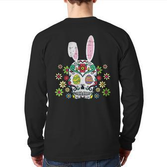 Sugar Skull Happy Easter Bunny Ears Cute Back Print Long Sleeve T-shirt - Monsterry UK
