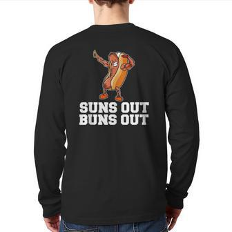 Suns Out Buns Out Hot Dog Cartoon Back Print Long Sleeve T-shirt | Mazezy