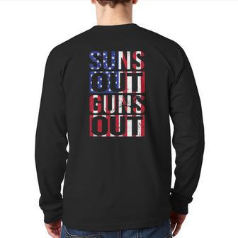 Suns Out Guns Out Fourth Of July Muscles Back Print Long Sleeve T-shirt | Mazezy