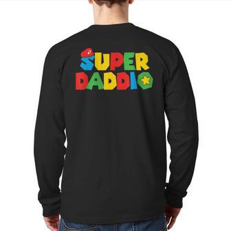 Super Gamer Dad Unleashed Celebrating Fatherly Powers Back Print Long Sleeve T-shirt | Mazezy