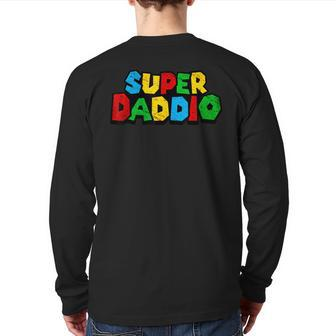 Superdaddio Dad Daddy Father Nerdy Video Gaming Lover Back Print Long Sleeve T-shirt | Mazezy