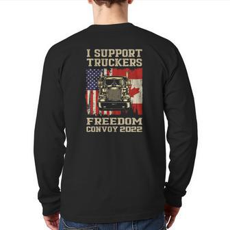 I Support Truckers Freedom Convoy 2022 American Canada Flags Back Print Long Sleeve T-shirt | Mazezy