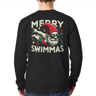 Swimming Gnome Merry Swimmas Swimmer Christmas Back Print Long Sleeve T-shirt | Mazezy