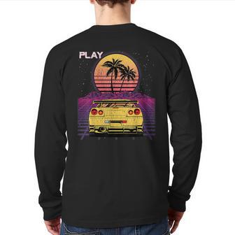 Synthwave Jdm Car Retro Drifting Racecar Retrowave Car Back Print Long Sleeve T-shirt - Monsterry UK