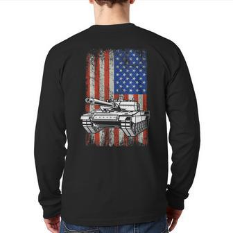 Tank American Flag Veteran Military Back Print Long Sleeve T-shirt | Mazezy