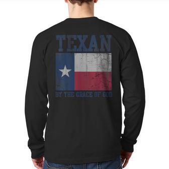 Texan By The Grace Of God Texas Vintage Distressed Retro Back Print Long Sleeve T-shirt - Monsterry DE