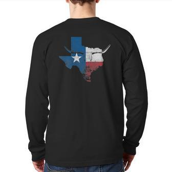 Texas Flag Vintage Texas Flag Longhorn Skull Retro Tx Back Print Long Sleeve T-shirt | Mazezy DE