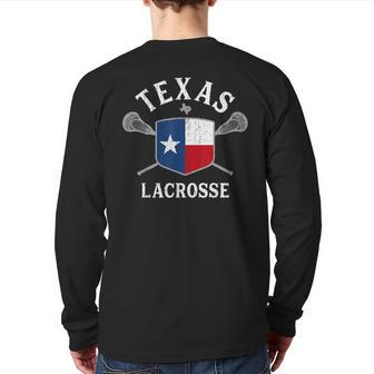Texas Lacrosse T Vintage Retro Lax State Flag Back Print Long Sleeve T-shirt - Monsterry CA