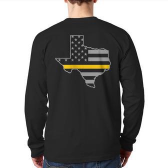 Texas Thin Gold Line Flag Police Operator 911 Dispatcher Back Print Long Sleeve T-shirt - Monsterry