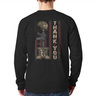 Thank You Army Soldiers Military Navy July 4Th Veterans Back Print Long Sleeve T-shirt | Mazezy