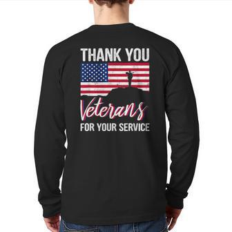 Thank You For Your Service Usa Flag Thank You Veterans Back Print Long Sleeve T-shirt | Mazezy
