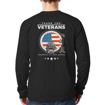 Thank You Veterans Honoring Those Who Served Patriotic Flag Back Print Long Sleeve T-shirt | Mazezy