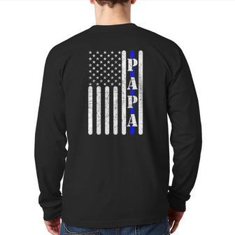 Thin Blue Line Papa Vintage Police American Flag Father's Day Back Print Long Sleeve T-shirt | Mazezy