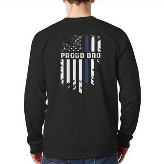 Thin Blue Line Proud Dad Police Family Back Print Long Sleeve T-shirt | Mazezy