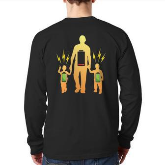 Tired Father Of Twins With Low Battery Back Print Long Sleeve T-shirt | Mazezy