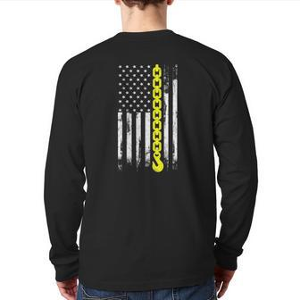 Tow Truck Driver Thin Yellow Line Usa Flag Towing Dad Back Print Long Sleeve T-shirt | Mazezy