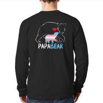 Trans Papa Bear Proud Dad Rainbow Transgender Father's Day Back Print Long Sleeve T-shirt | Mazezy