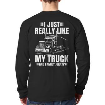 Truck Driver For Men Semi-Trailer Truckin Dad Big Rig Back Print Long Sleeve T-shirt | Mazezy