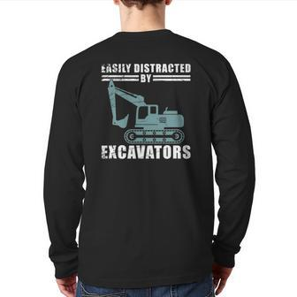 Truck Excavator Driver Boy Men Excavator Back Print Long Sleeve T-shirt | Mazezy