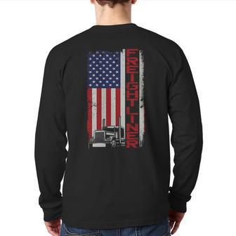 Trucker Truck Driver Halloween Pun Vintage Usa American Flag Driver Back Print Long Sleeve T-shirt | Mazezy