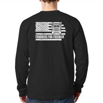 Truckers For Freedom 2022 Freedom Convoy Distressed Usa Flag Back Print Long Sleeve T-shirt | Mazezy