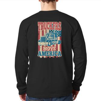 Truckers Move America Truck Driver American Flag Long Haul Back Print Long Sleeve T-shirt | Mazezy