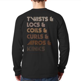 Twists Locs Coils Curls Afros Kinks Natural Hair Descriptive Back Print Long Sleeve T-shirt - Monsterry DE