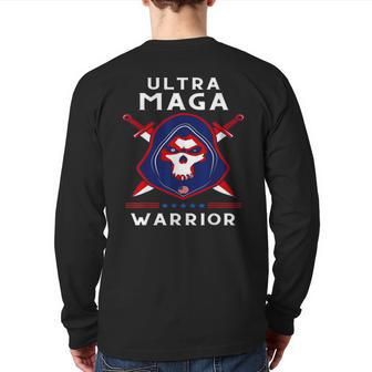 Ultra Maga Warrior Dad Anti Biden Us Flag Pro Trump Back Print Long Sleeve T-shirt | Mazezy