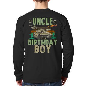 Uncle Of The Birthday Boy Army Party Matching Family Back Print Long Sleeve T-shirt - Monsterry