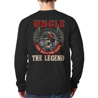 Uncle The Man The Myth Happy Fathers Day Skull Biker Lover Back Print Long Sleeve T-shirt | Mazezy DE