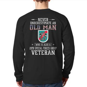 Never Underestimate A 20Th Special Forces Group Veteran Veteran Back Print Long Sleeve T-shirt | Mazezy