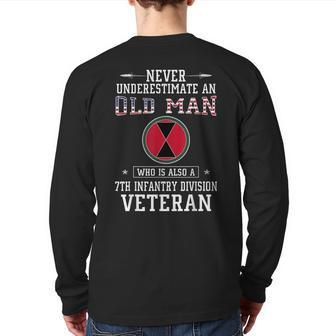 Never Underestimate A 7Th Infantry Division Veteran Back Print Long Sleeve T-shirt | Mazezy