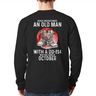Never Underestimate An Old Man With A Dd214 October Veteran Veteran Back Print Long Sleeve T-shirt | Mazezy DE